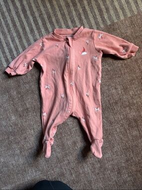 Baby Footed One-Piece in Dusty Pink with Unicorn & Castle Motif